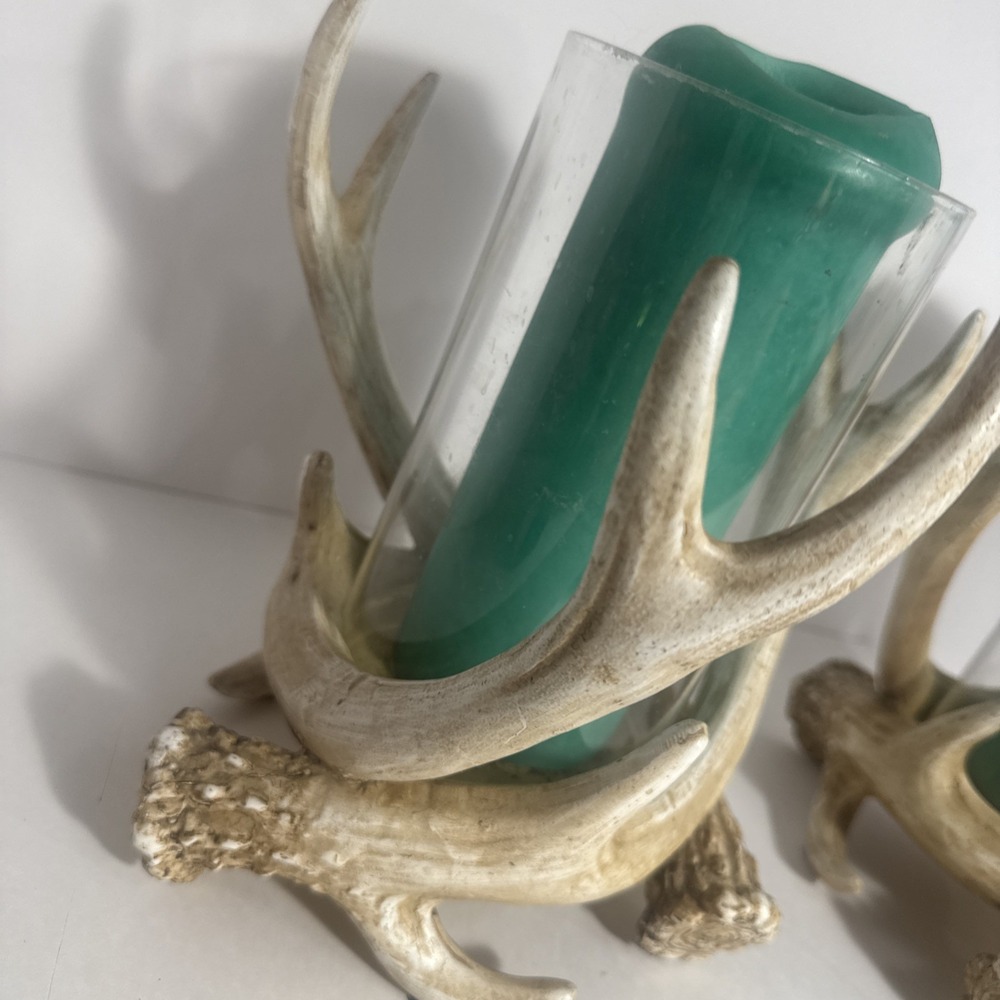Rustic Faux Deer Antlers Candle Holders 9 Inch Set Of 2 Candles Included - Picture 5 of 11